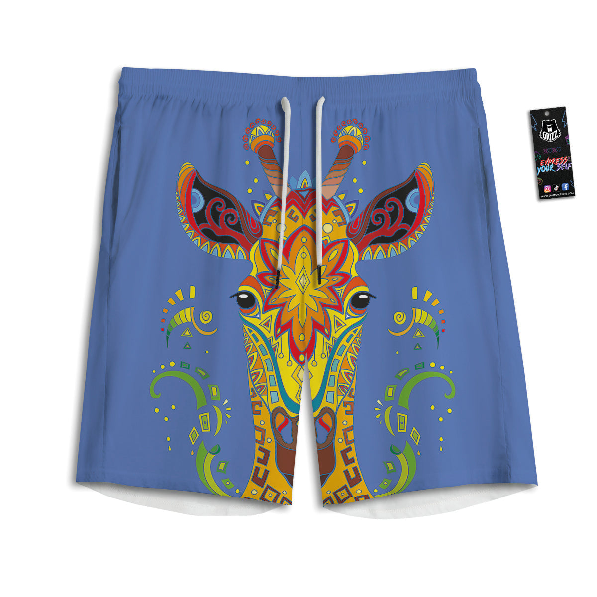Portrait Giraffe Colorful Print Men's Athletic Shorts