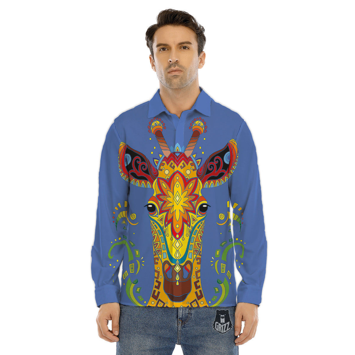 Portrait Giraffe Colorful Print Men's Dress Shirts-grizzshop