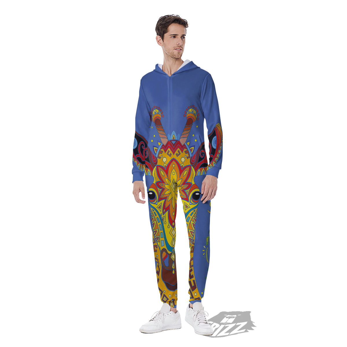 Portrait Giraffe Colorful Print Men's Jumpsuit-grizzshop