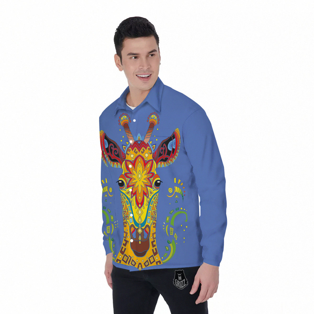 Portrait Giraffe Colorful Print Men's Long Sleeve Shirts-grizzshop