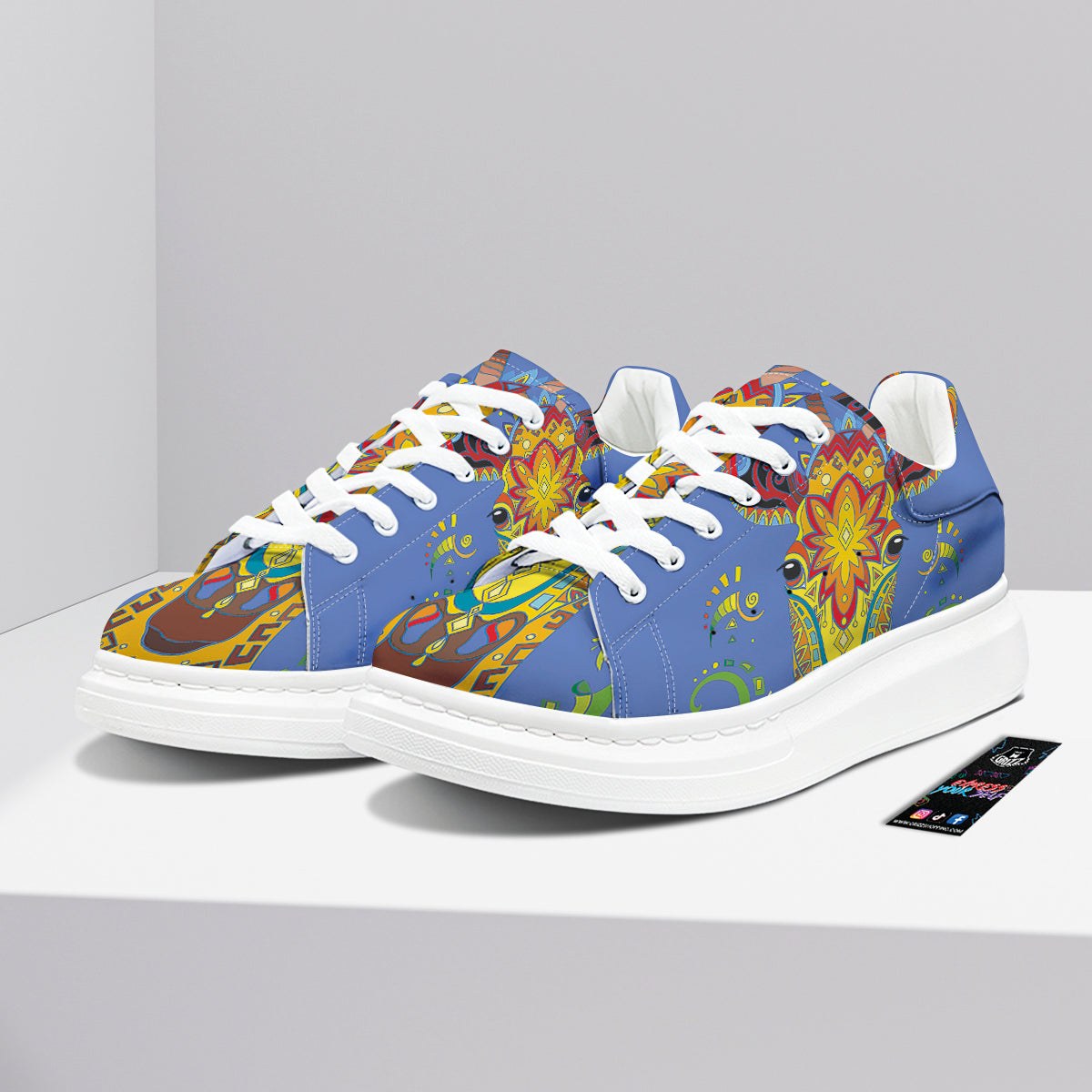 Portrait Giraffe Colorful Print Platform Shoes-grizzshop