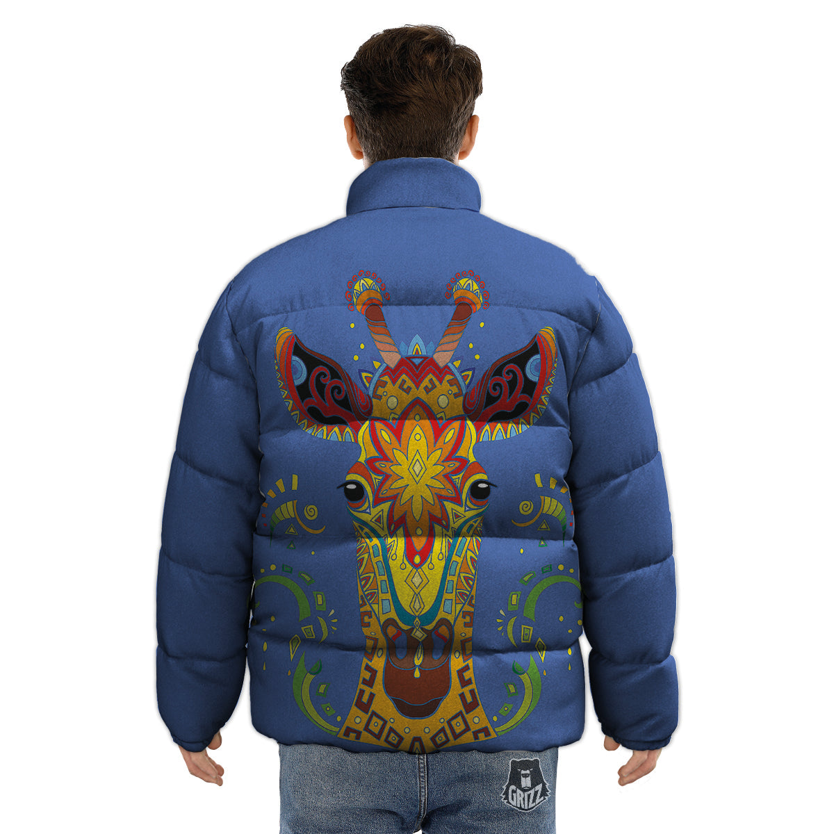 Portrait Giraffe Colorful Print Puffer Jacket-grizzshop
