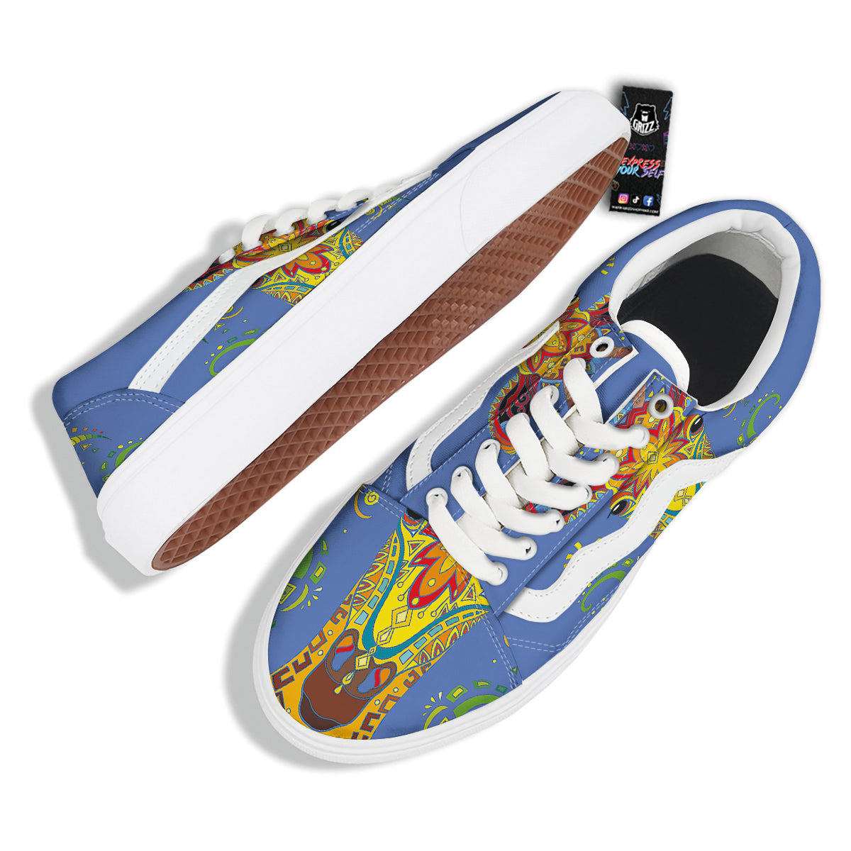 Portrait Giraffe Colorful Print Skate Shoes-grizzshop