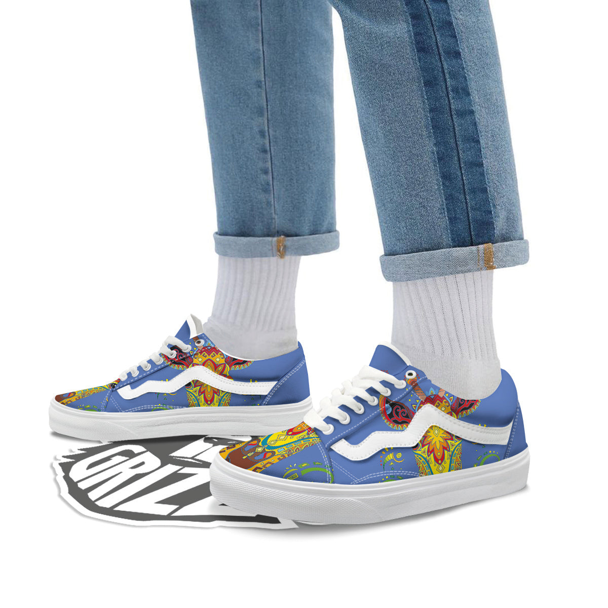 Portrait Giraffe Colorful Print Skate Shoes-grizzshop