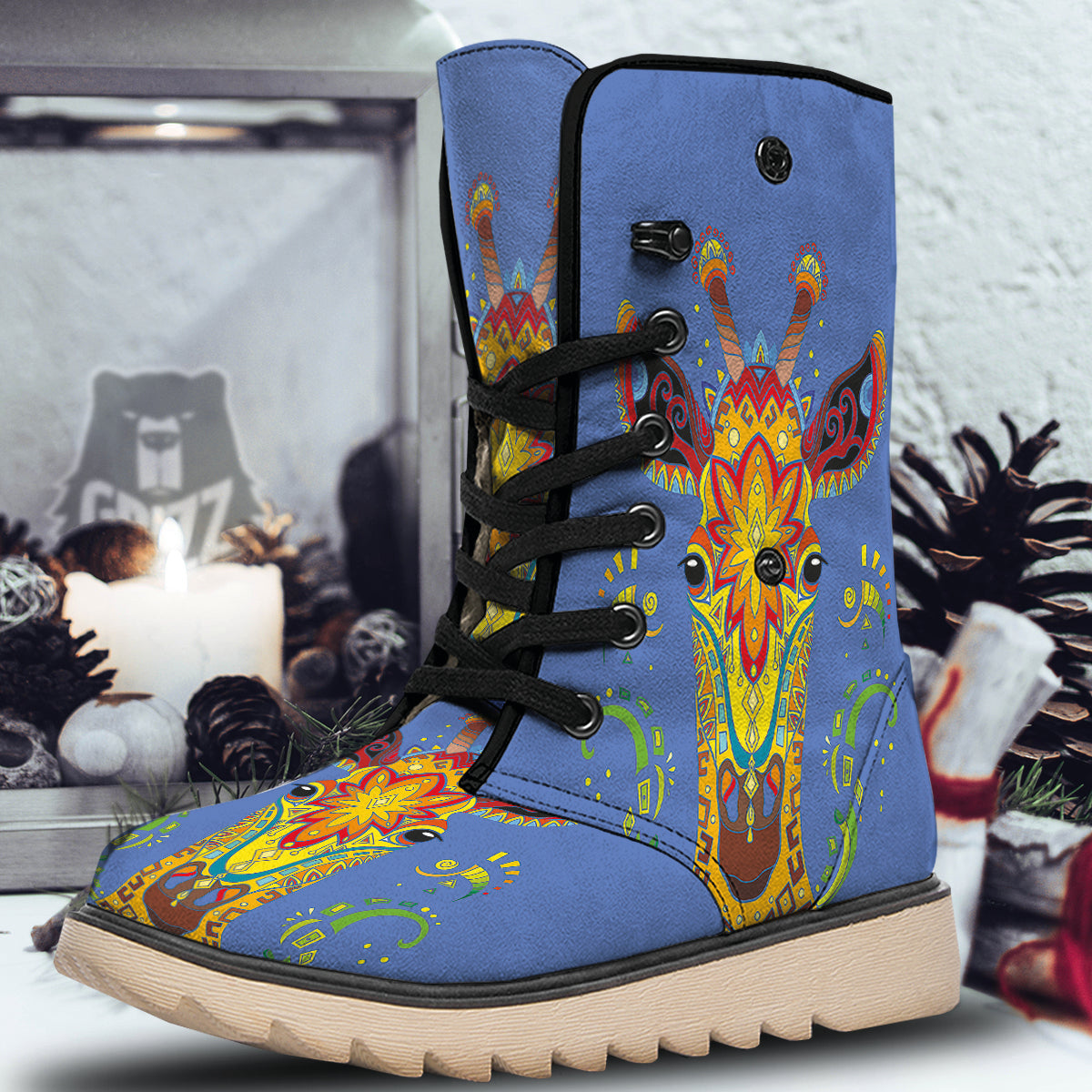 Portrait Giraffe Colorful Print Snow Boots-grizzshop