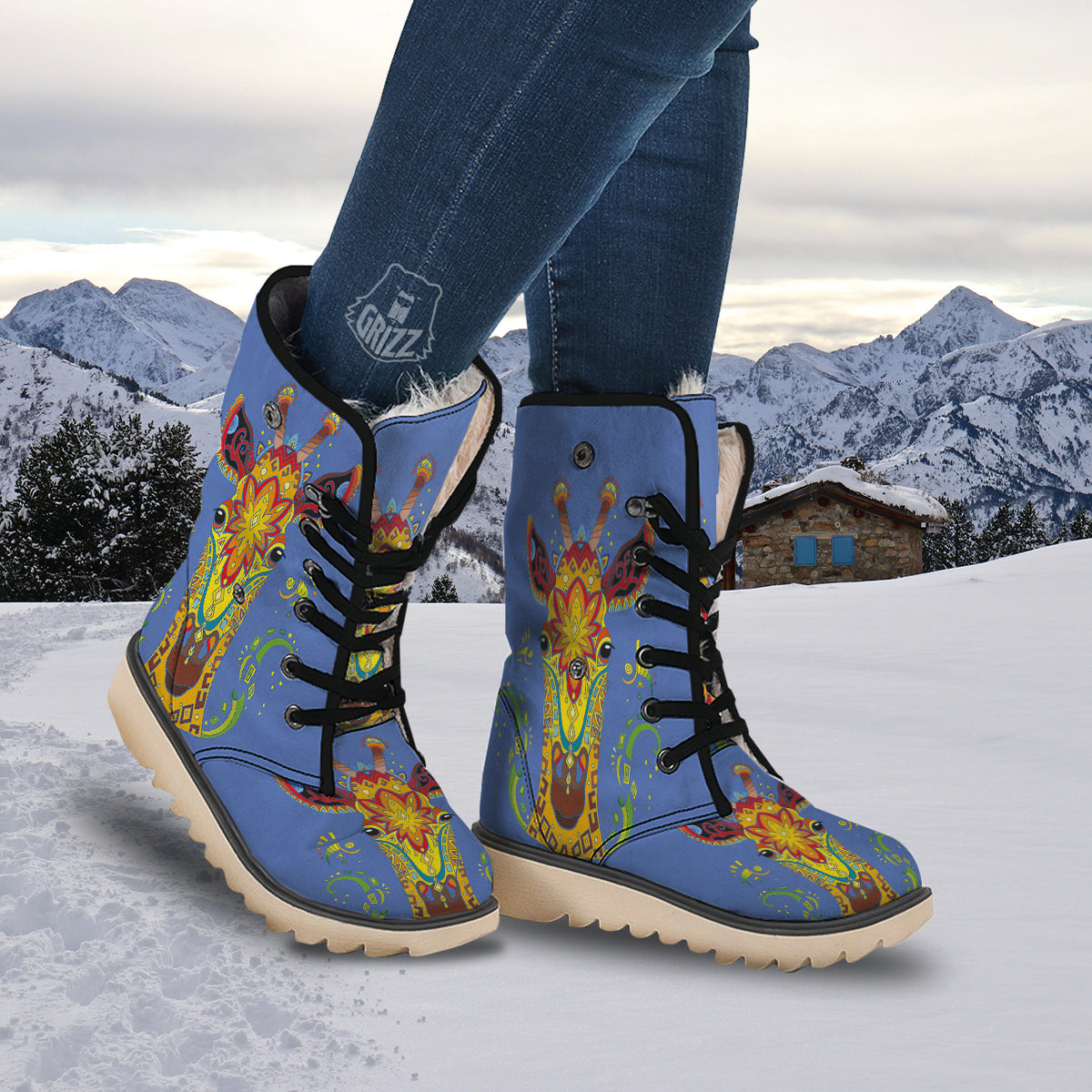 Portrait Giraffe Colorful Print Snow Boots-grizzshop