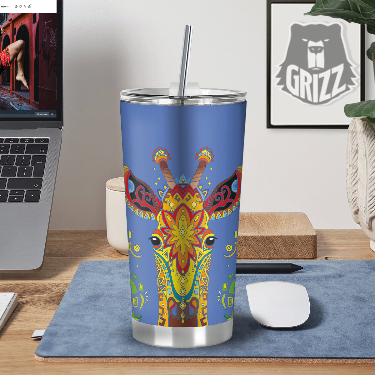 Portrait Giraffe Colorful Print Tumbler-grizzshop