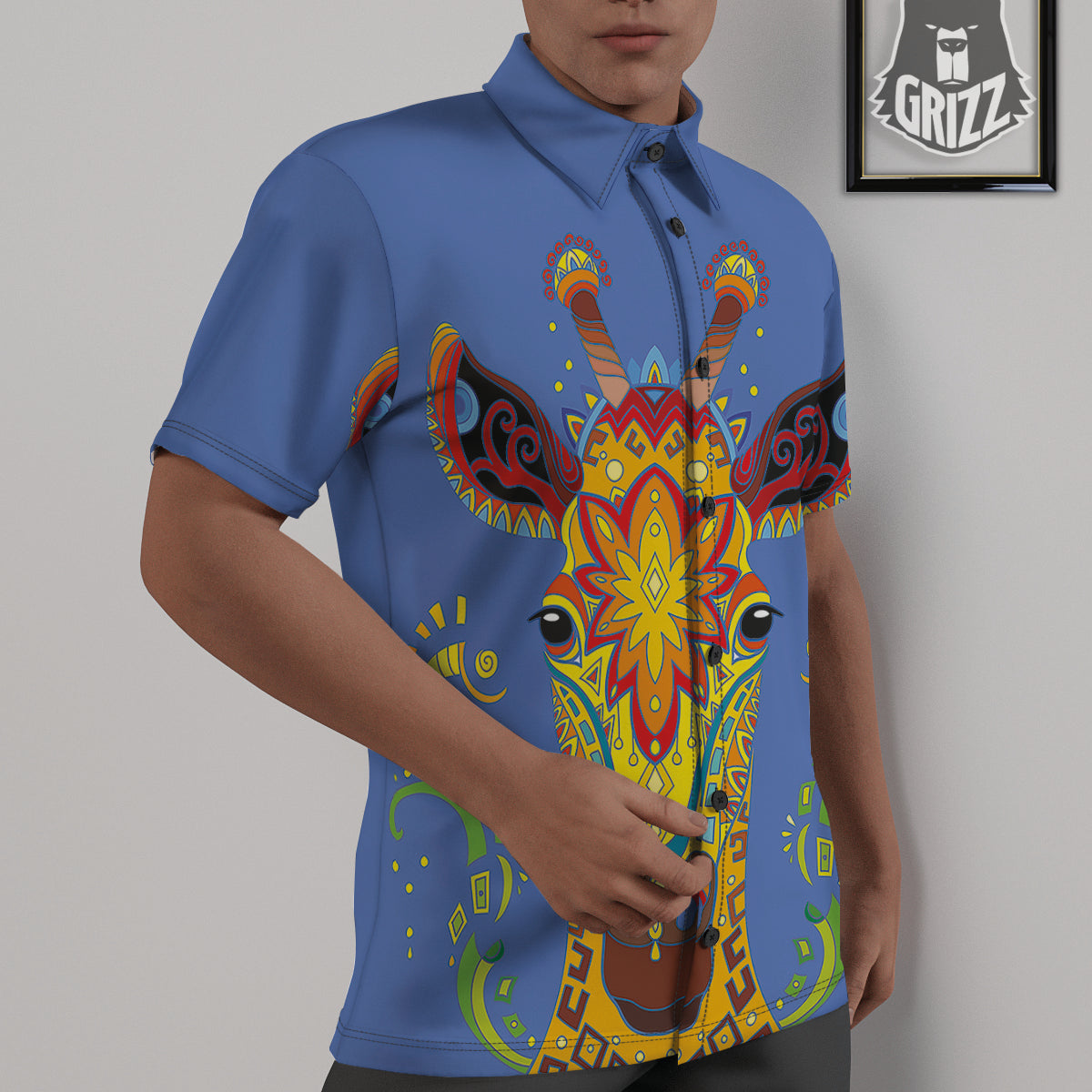 Portrait Giraffe Colorful Print Untucked Shirts-grizzshop