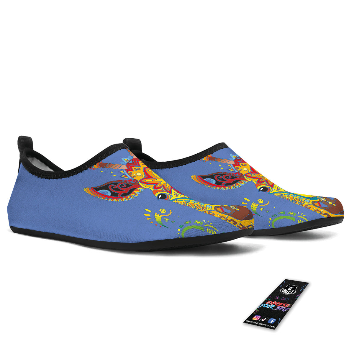 Portrait Giraffe Colorful Print Water Shoes-grizzshop