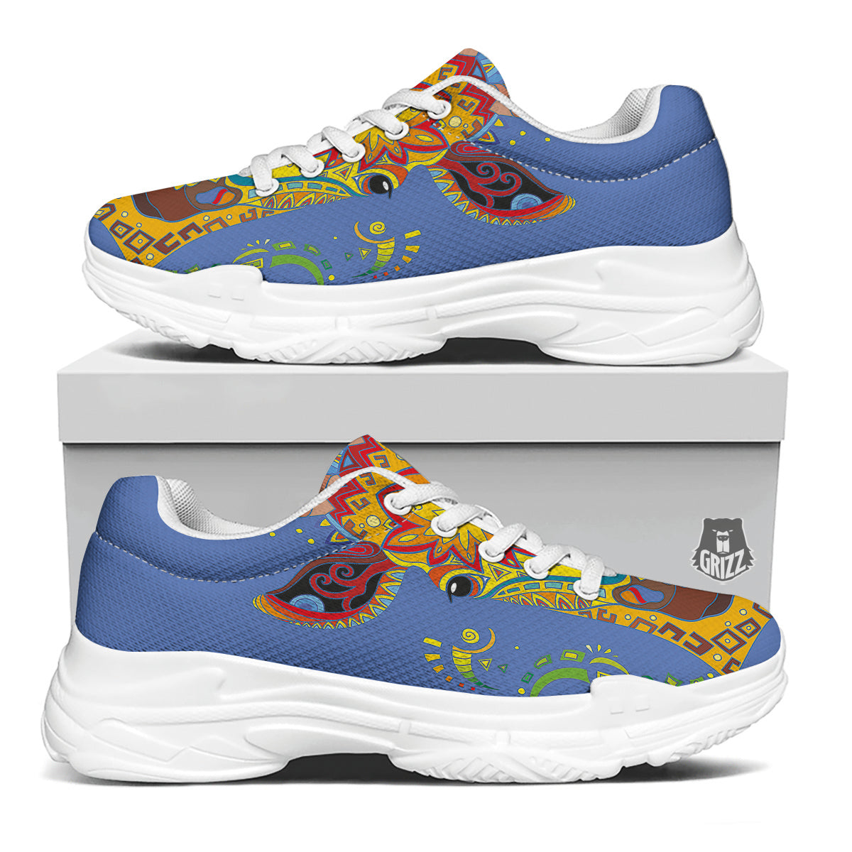 Portrait Giraffe Colorful Print White Chunky Shoes-grizzshop
