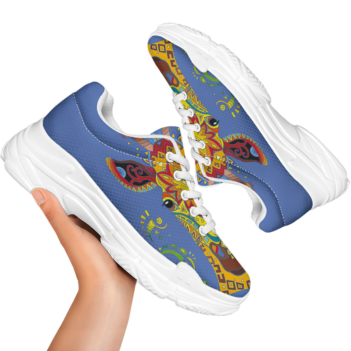 Portrait Giraffe Colorful Print White Chunky Shoes-grizzshop