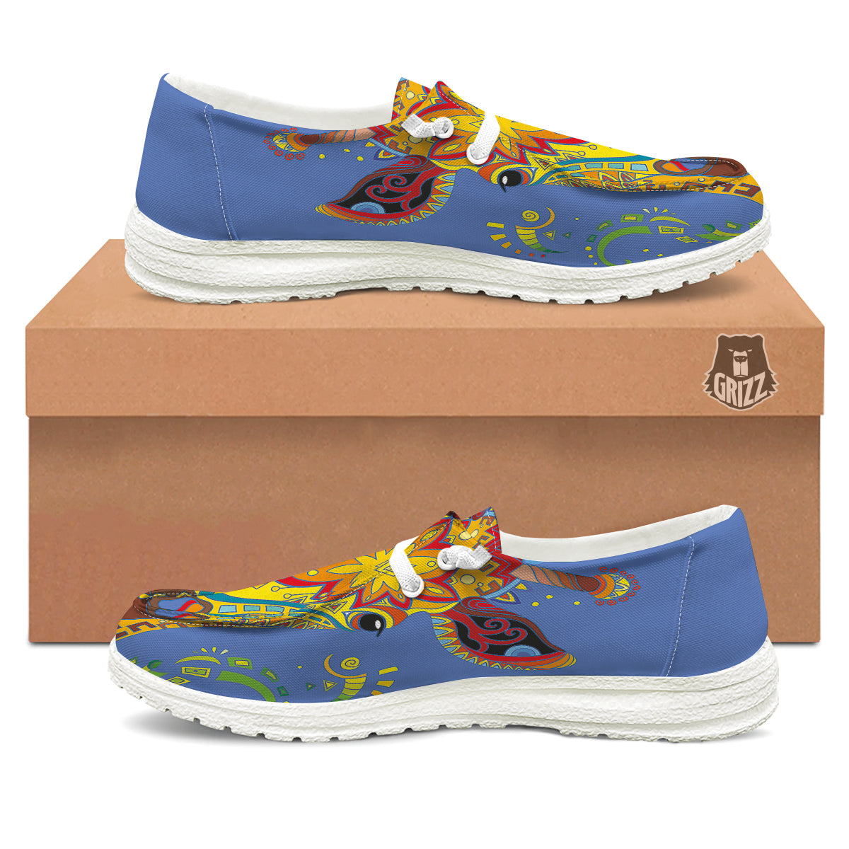 Portrait Giraffe Colorful Print White Loafers-grizzshop