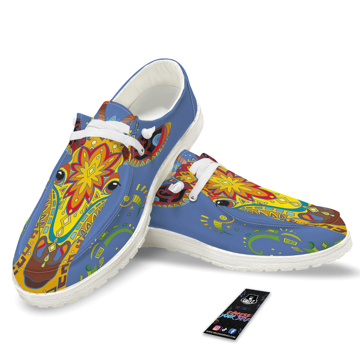 Portrait Giraffe Colorful Print White Loafers-grizzshop