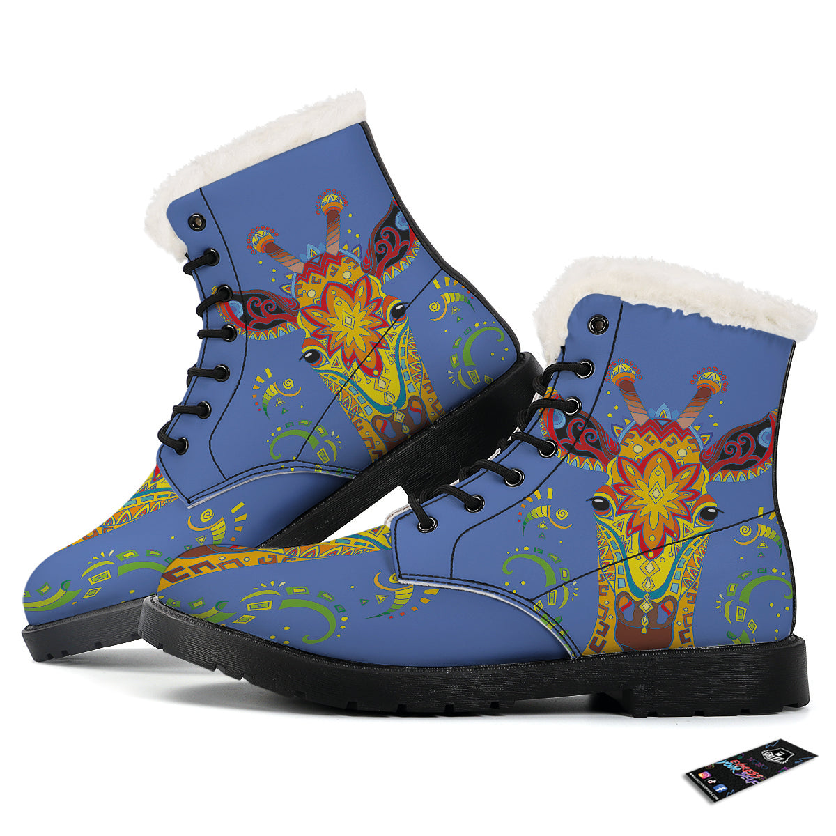 Portrait Giraffe Colorful Print Winter Boots-grizzshop