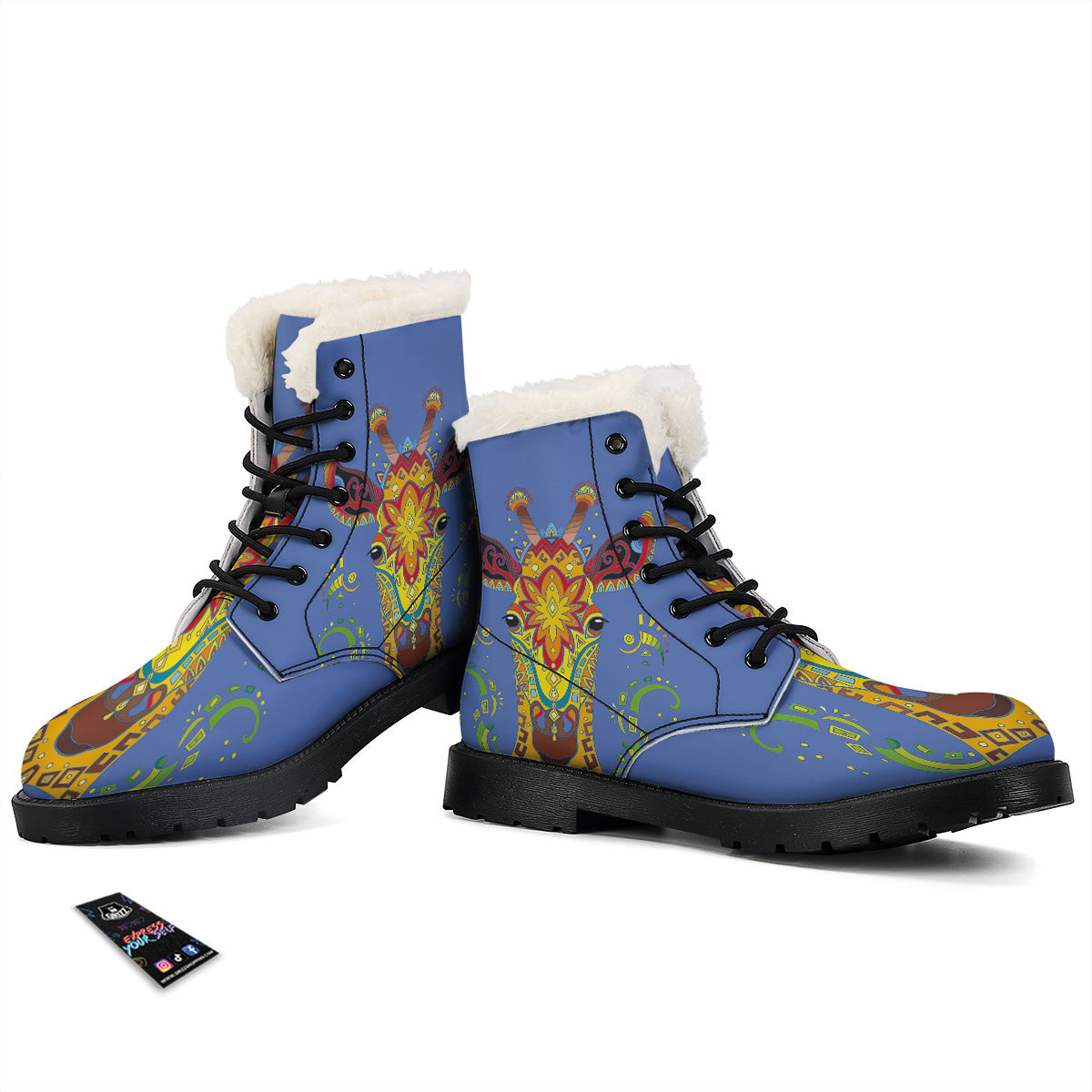 Portrait Giraffe Colorful Print Winter Boots-grizzshop
