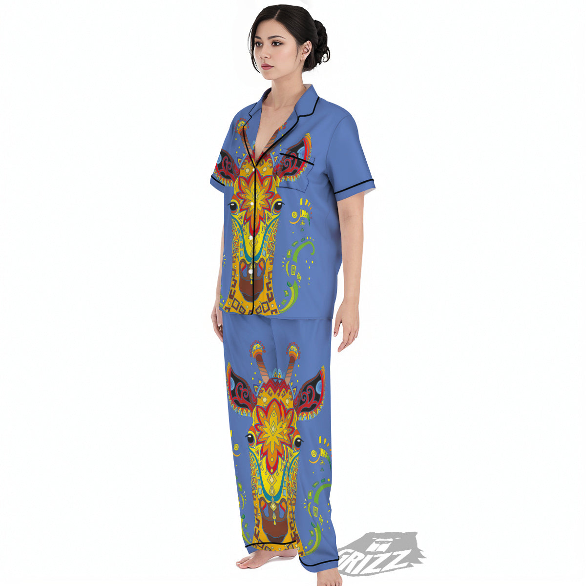 Portrait Giraffe Colorful Print Women's Pajamas Set-grizzshop