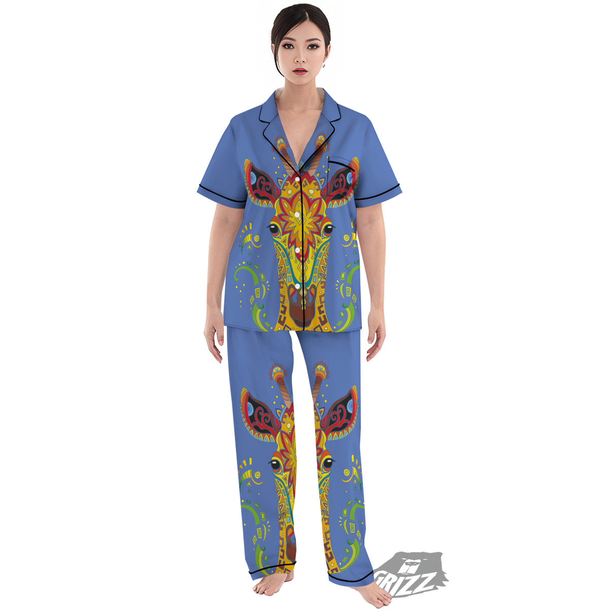 Portrait Giraffe Colorful Print Women's Pajamas Set-grizzshop