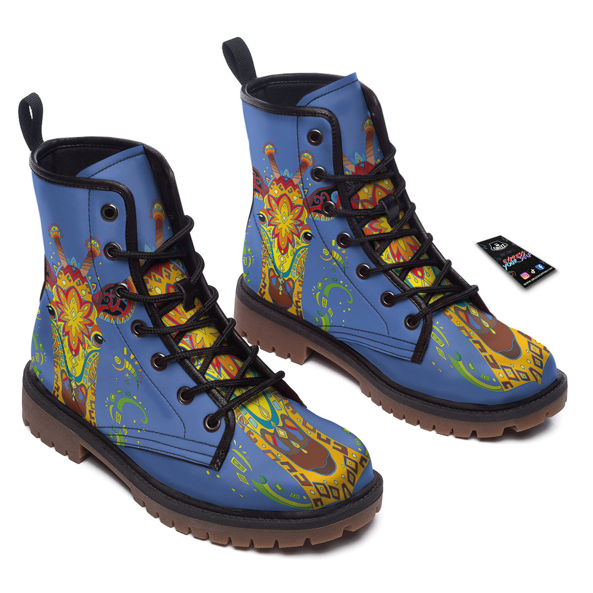 Portrait Giraffe Colorful Print Work Boots-grizzshop
