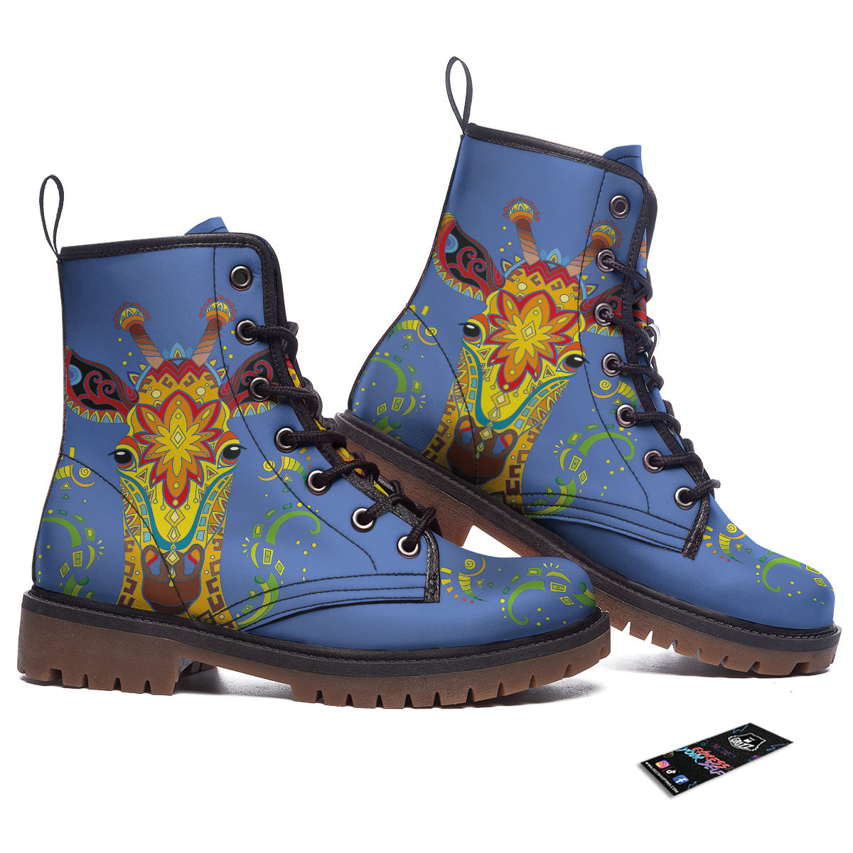 Portrait Giraffe Colorful Print Work Boots-grizzshop