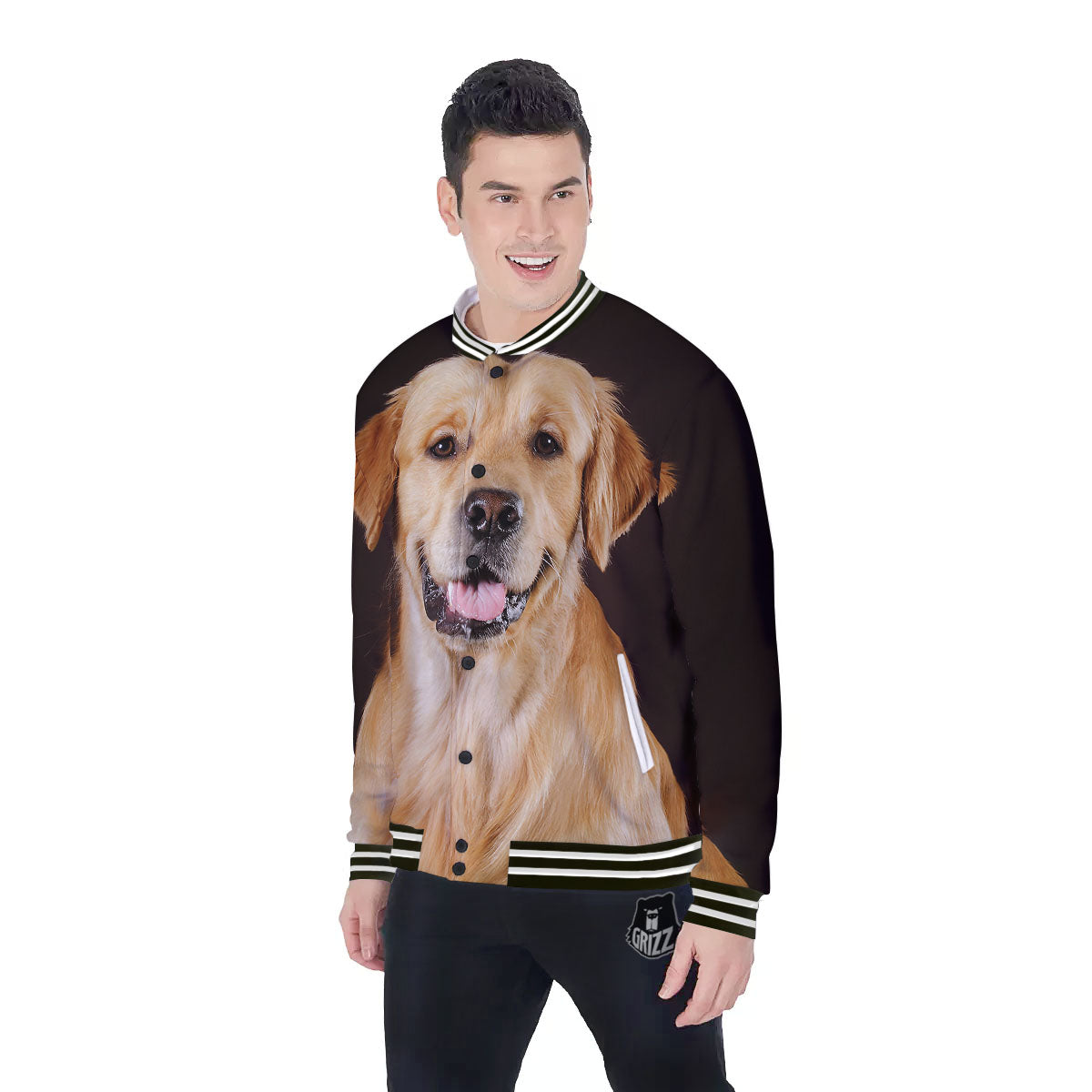 Portrait Golden Retriever Print Baseball Jacket-grizzshop