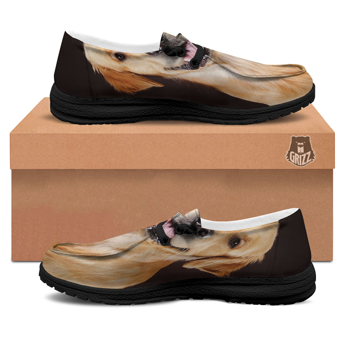 Portrait Golden Retriever Print Black Loafers-grizzshop