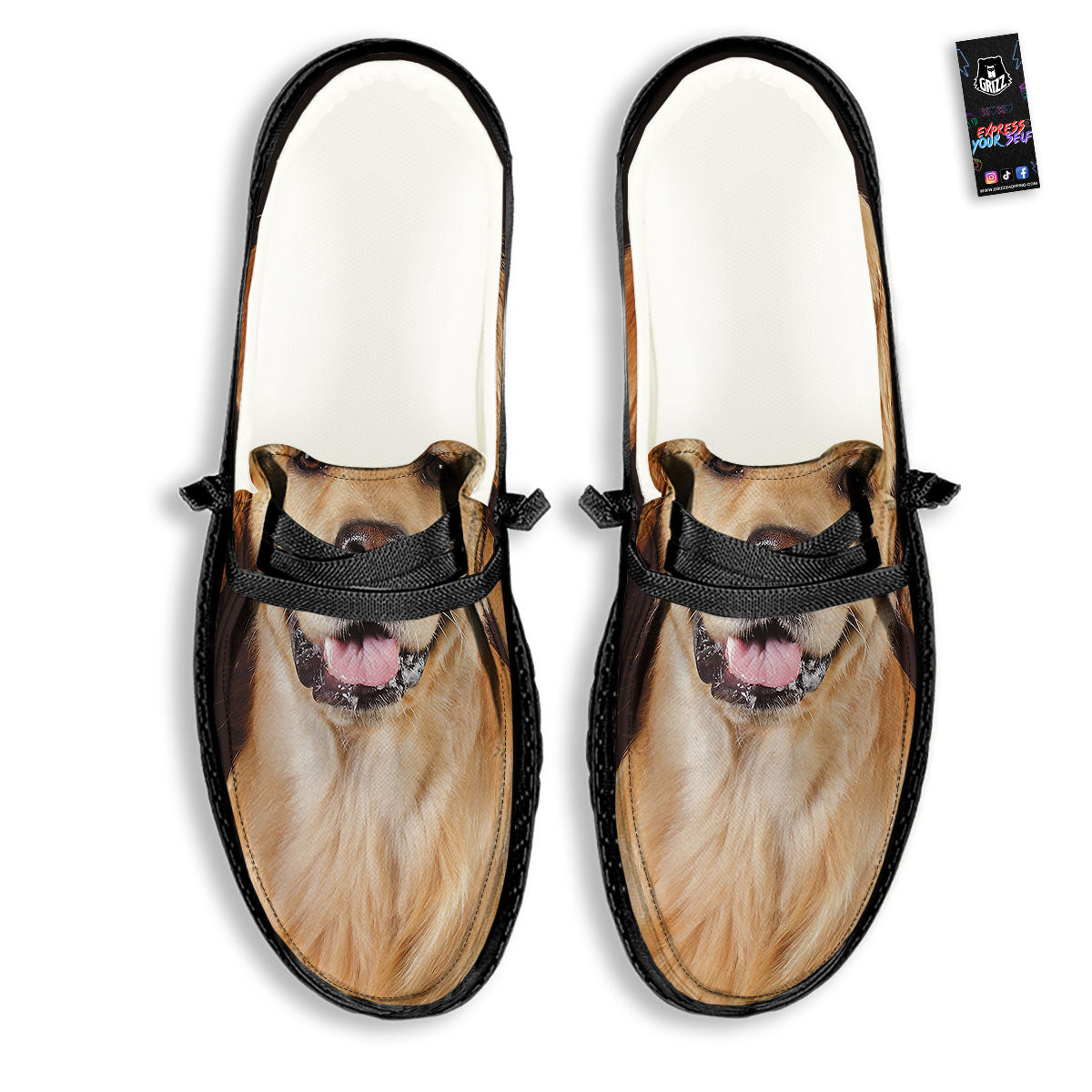 Portrait Golden Retriever Print Black Loafers-grizzshop