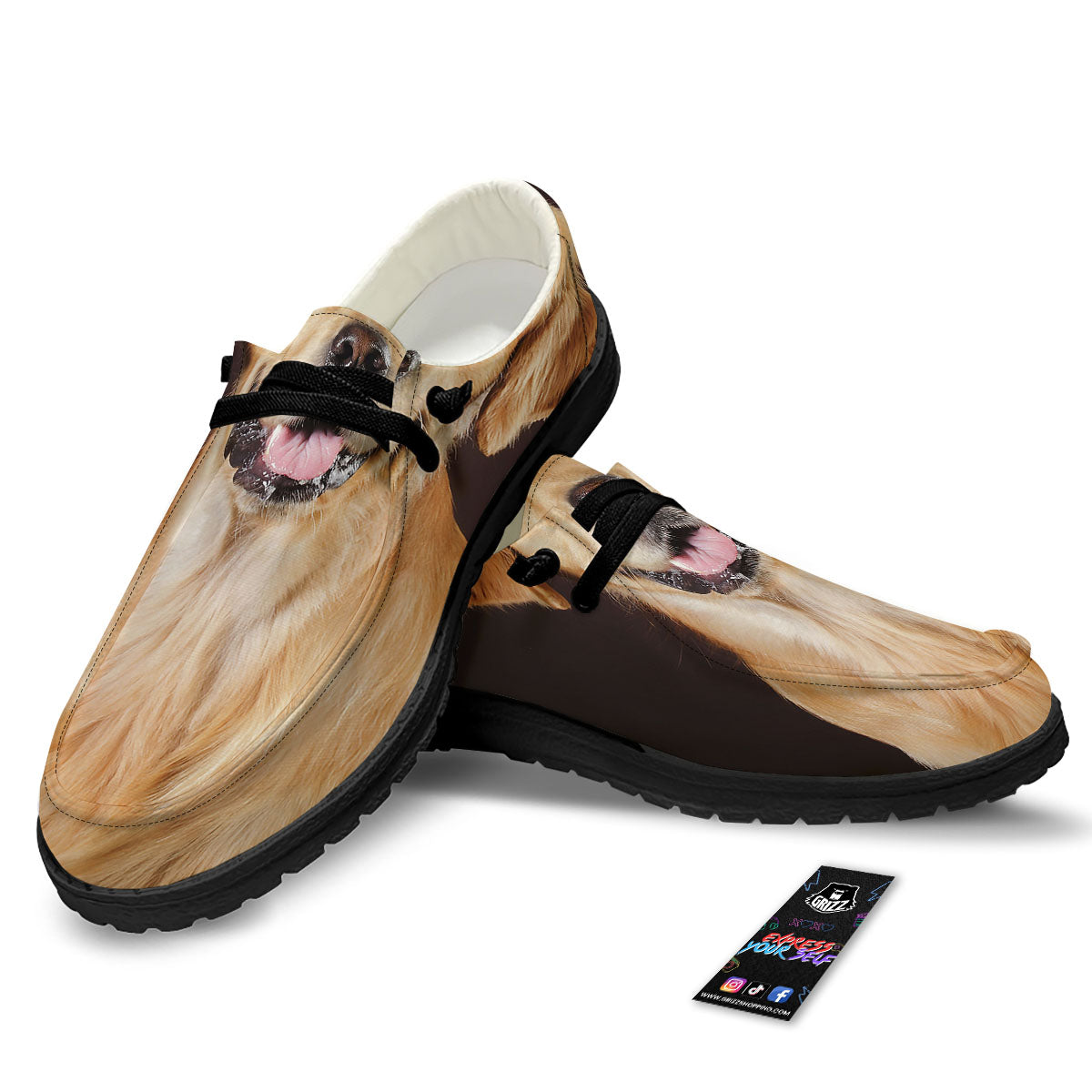 Portrait Golden Retriever Print Black Loafers-grizzshop