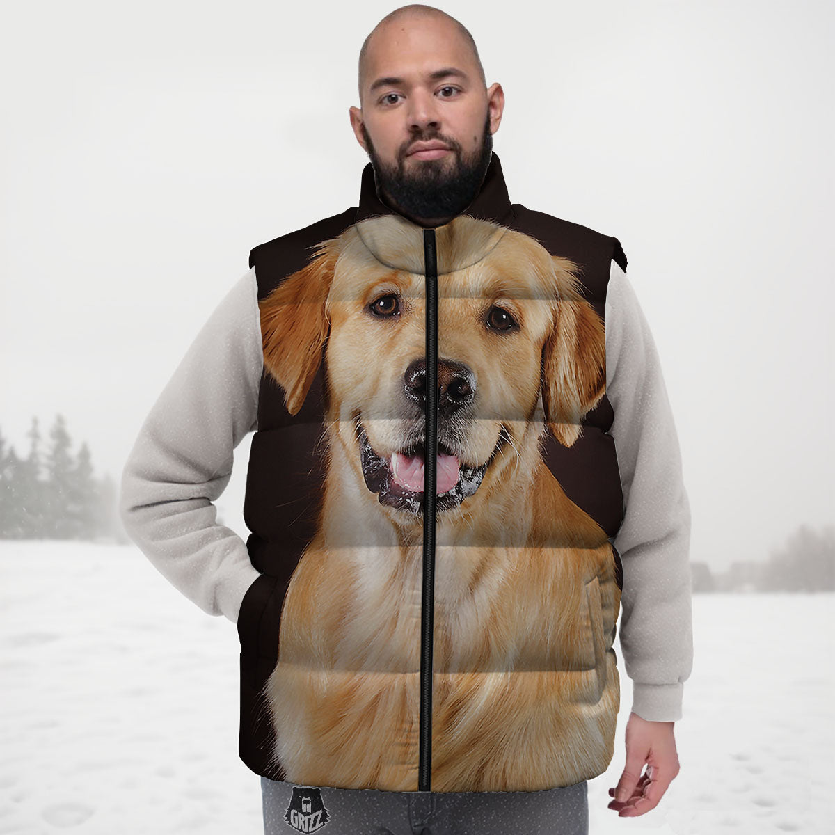 Portrait Golden Retriever Print Down Vest