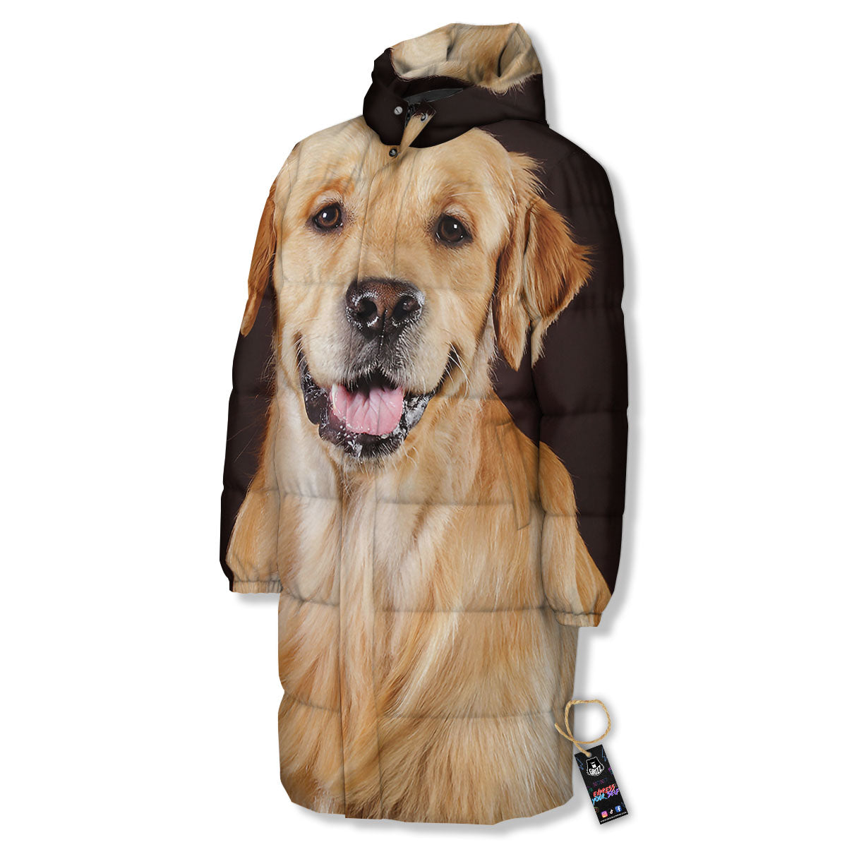 Portrait Golden Retriever Print Long Down Jacket-grizzshop