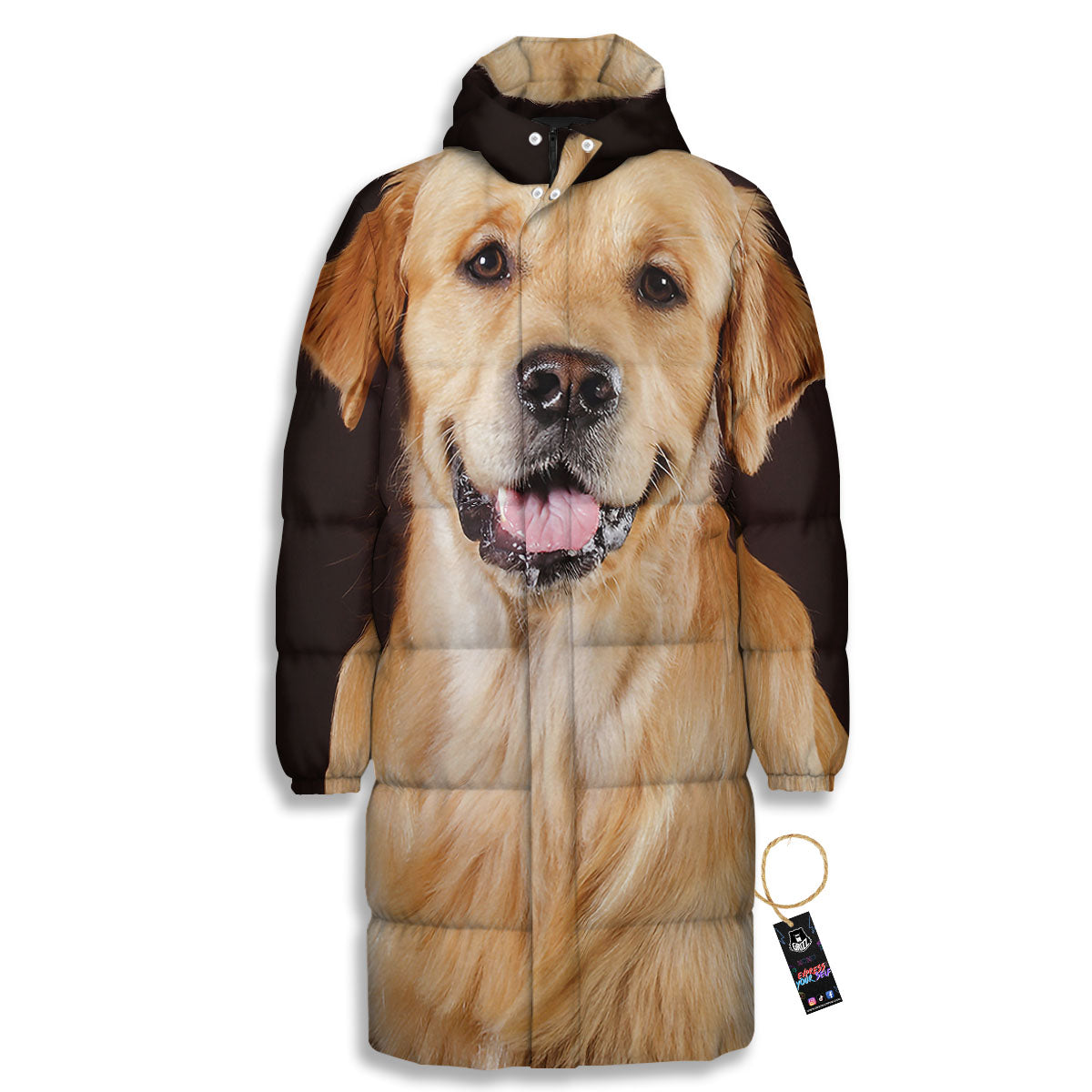 Portrait Golden Retriever Print Long Down Jacket-grizzshop