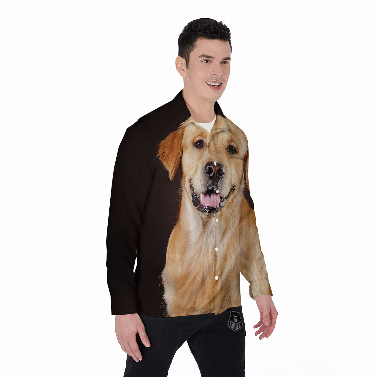 Portrait Golden Retriever Print Men's Long Sleeve Shirts-grizzshop