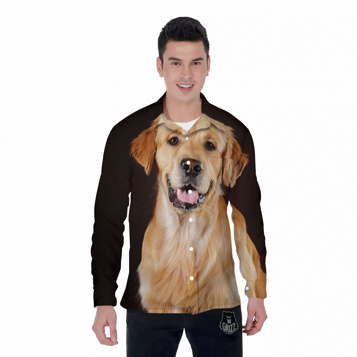 Portrait Golden Retriever Print Men's Long Sleeve Shirts-grizzshop