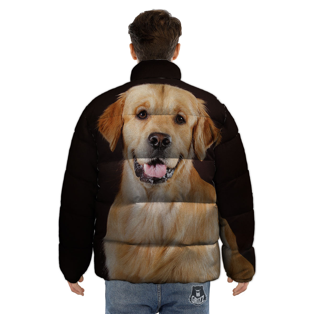 Portrait Golden Retriever Print Puffer Jacket-grizzshop