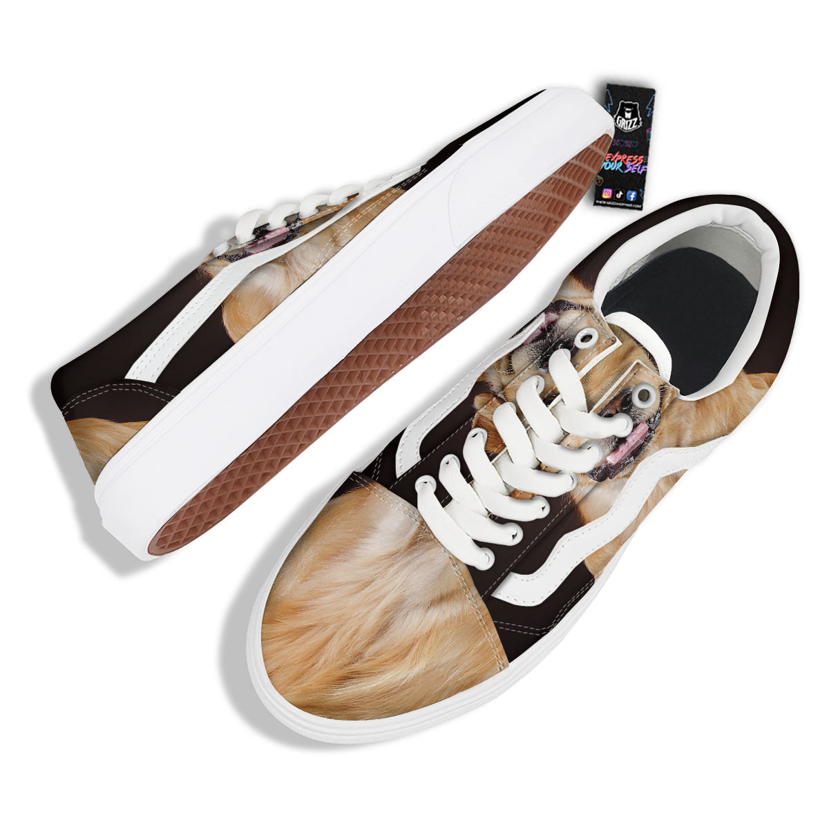 Portrait Golden Retriever Print Skate Shoes-grizzshop