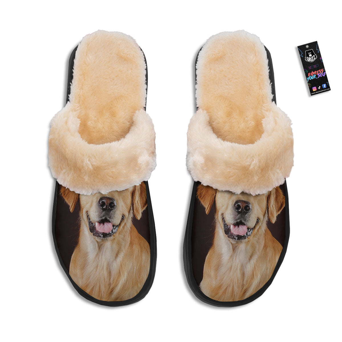 Portrait Golden Retriever Print Slippers-grizzshop
