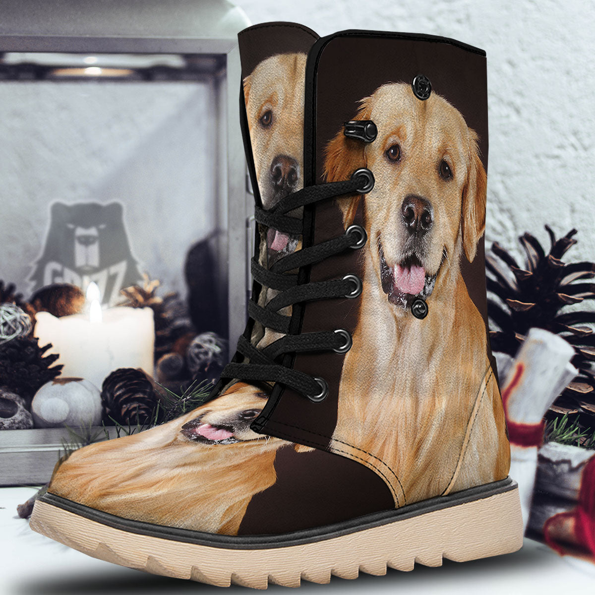 Portrait Golden Retriever Print Snow Boots-grizzshop