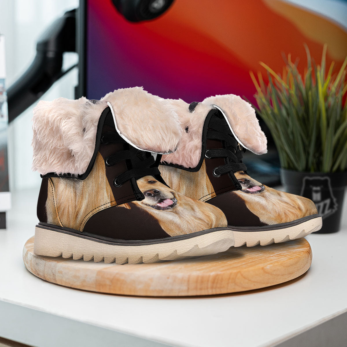 Portrait Golden Retriever Print Snow Boots-grizzshop