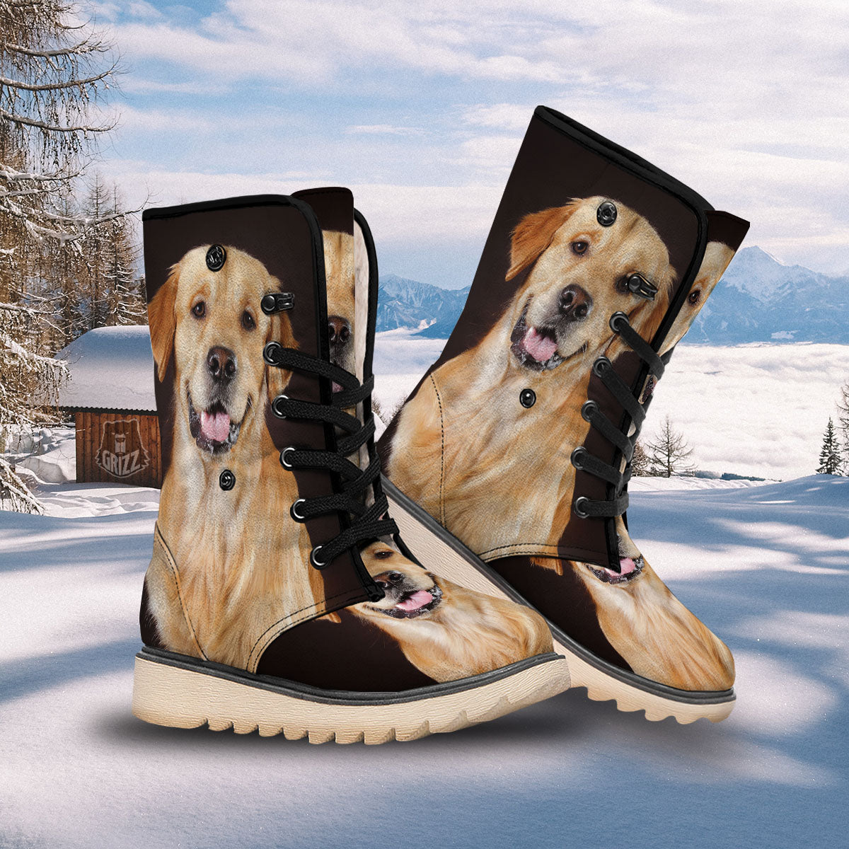Portrait Golden Retriever Print Snow Boots-grizzshop