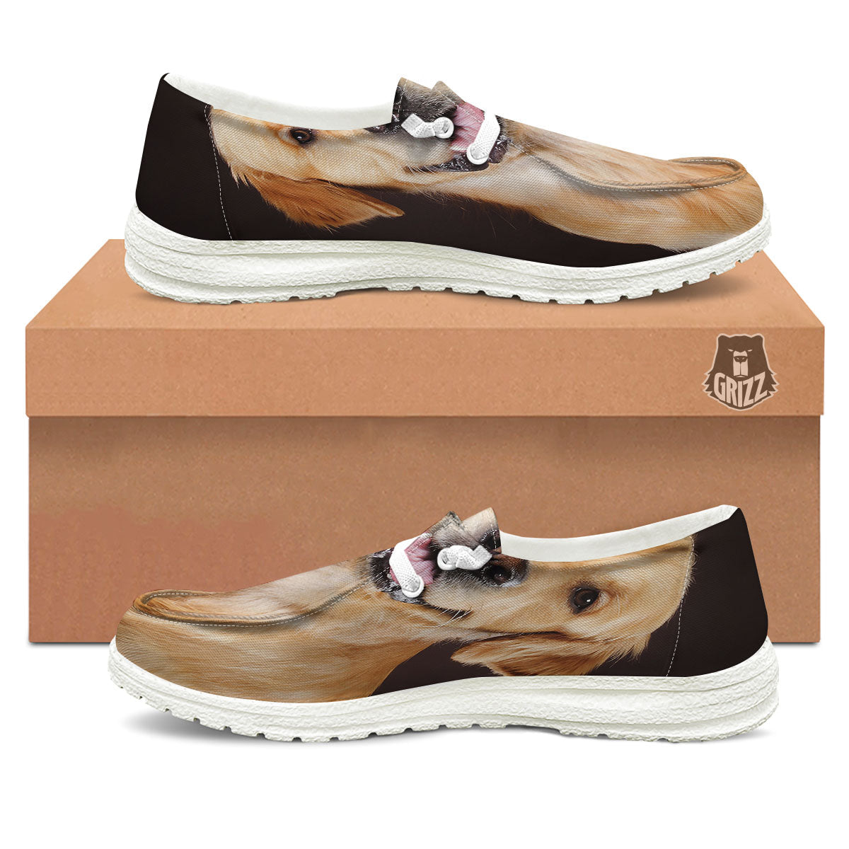Portrait Golden Retriever Print White Loafers-grizzshop