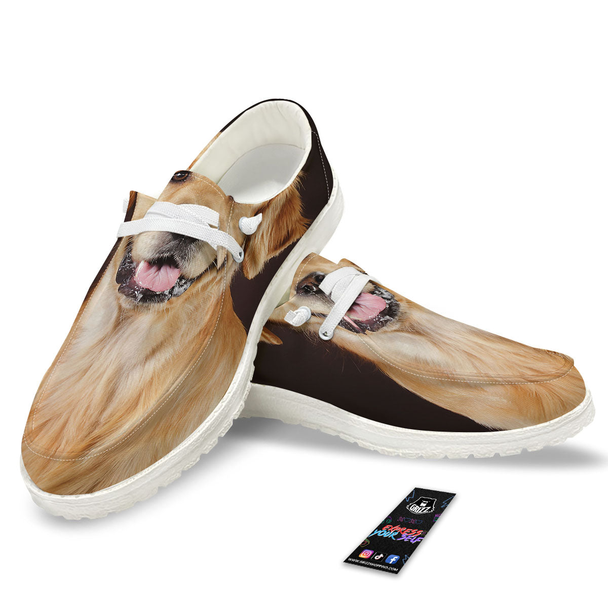 Portrait Golden Retriever Print White Loafers-grizzshop