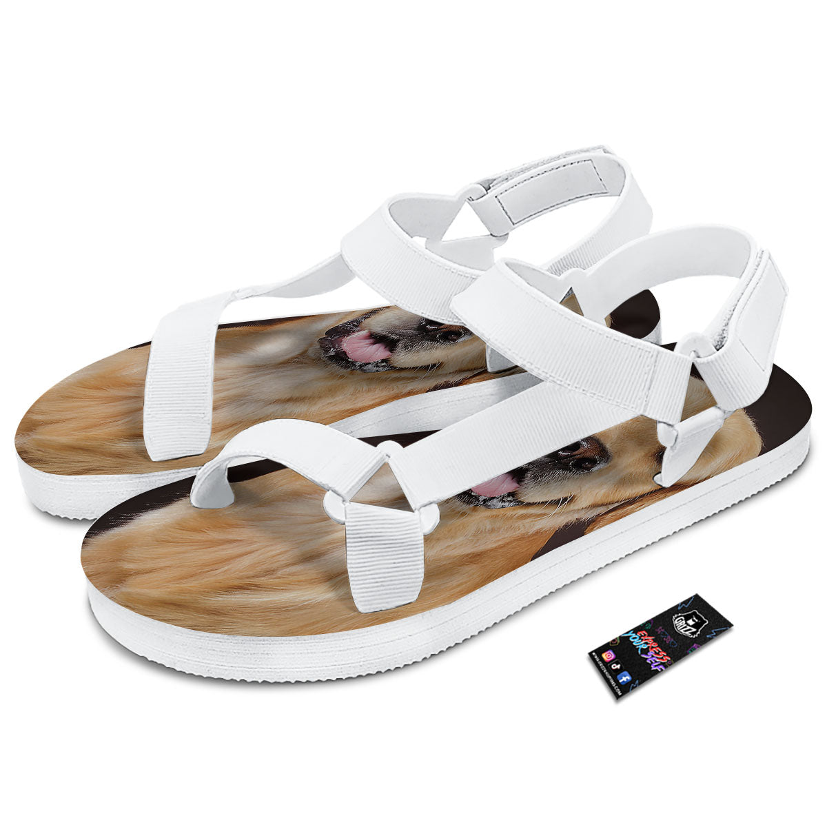 Portrait Golden Retriever Print White Open Toe Sandals-grizzshop