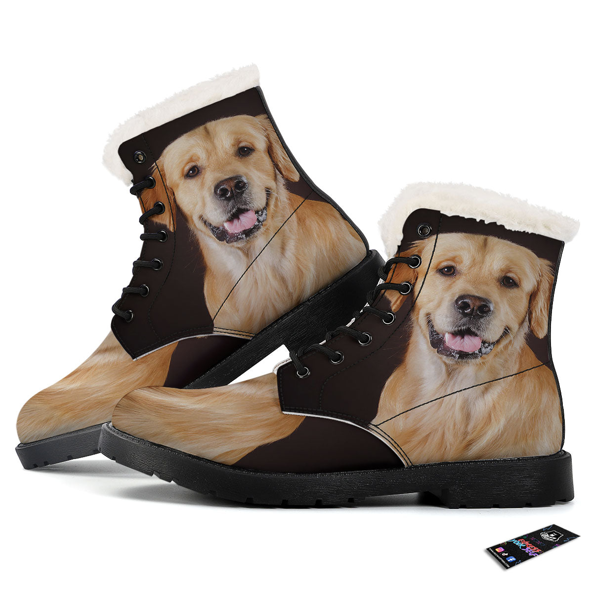 Portrait Golden Retriever Print Winter Boots-grizzshop