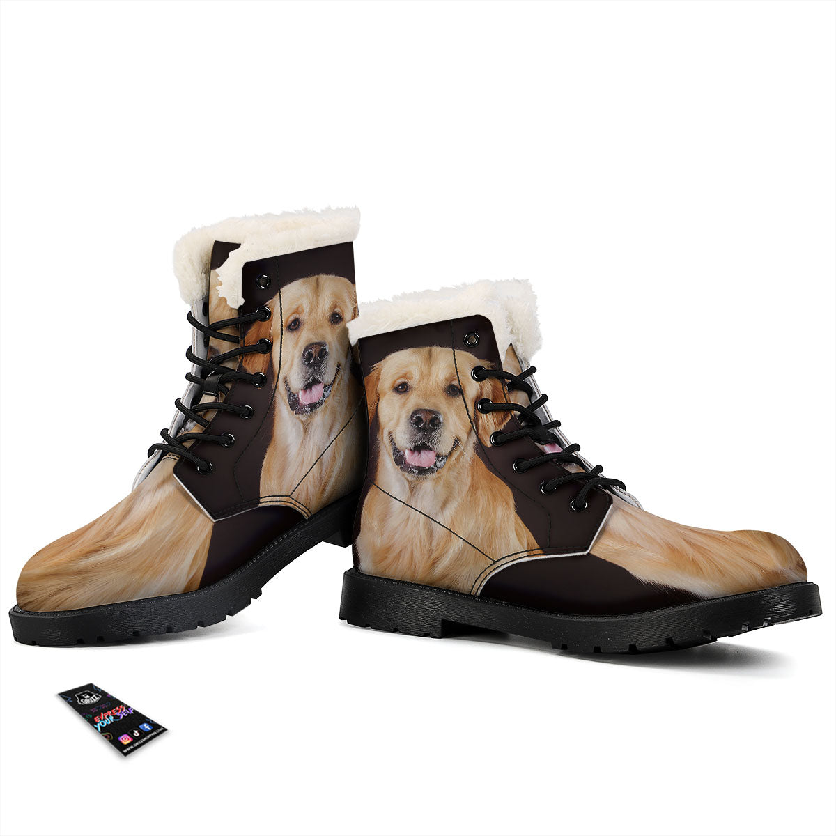 Portrait Golden Retriever Print Winter Boots-grizzshop