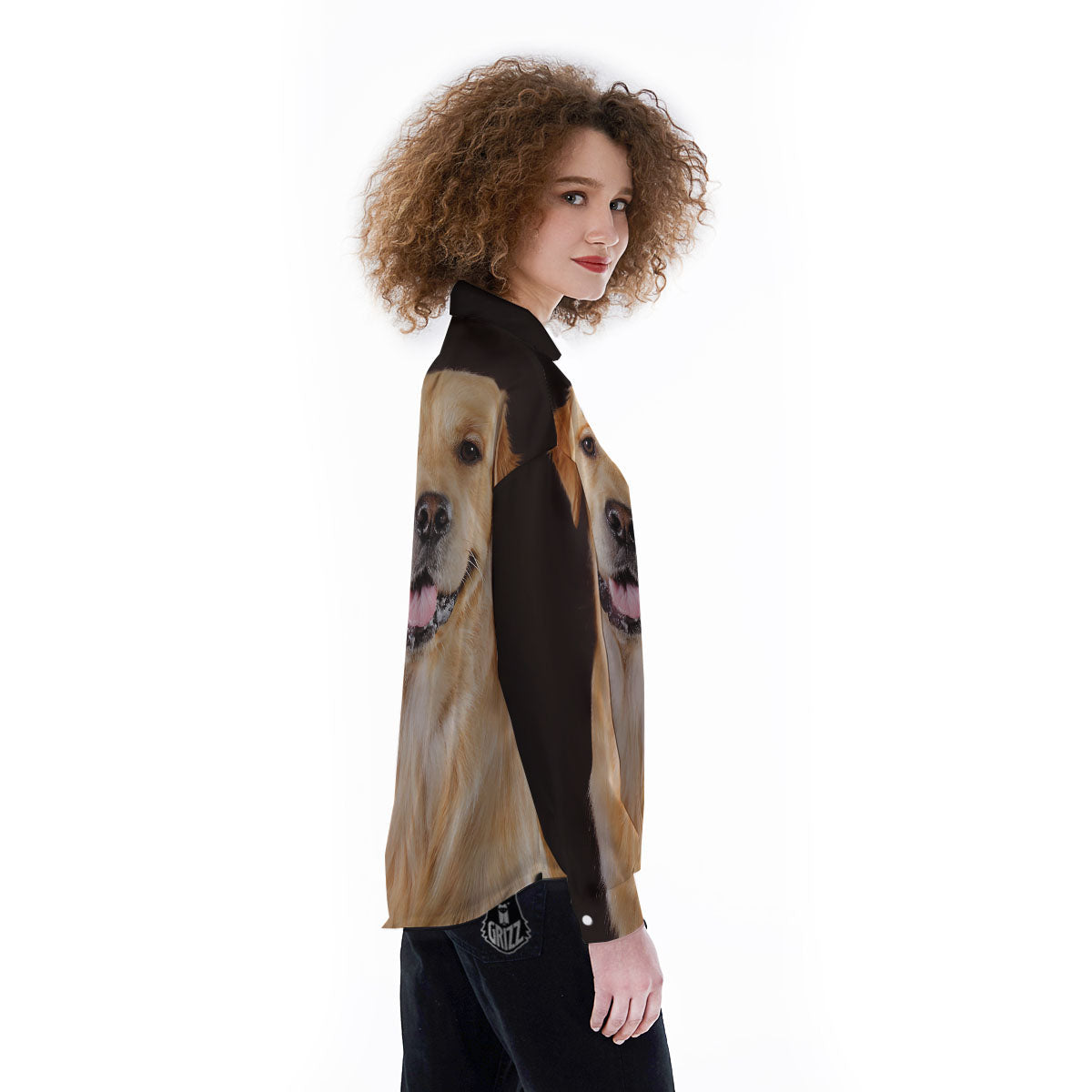 Portrait Golden Retriever Print Women's Long Sleeve Shirts-grizzshop