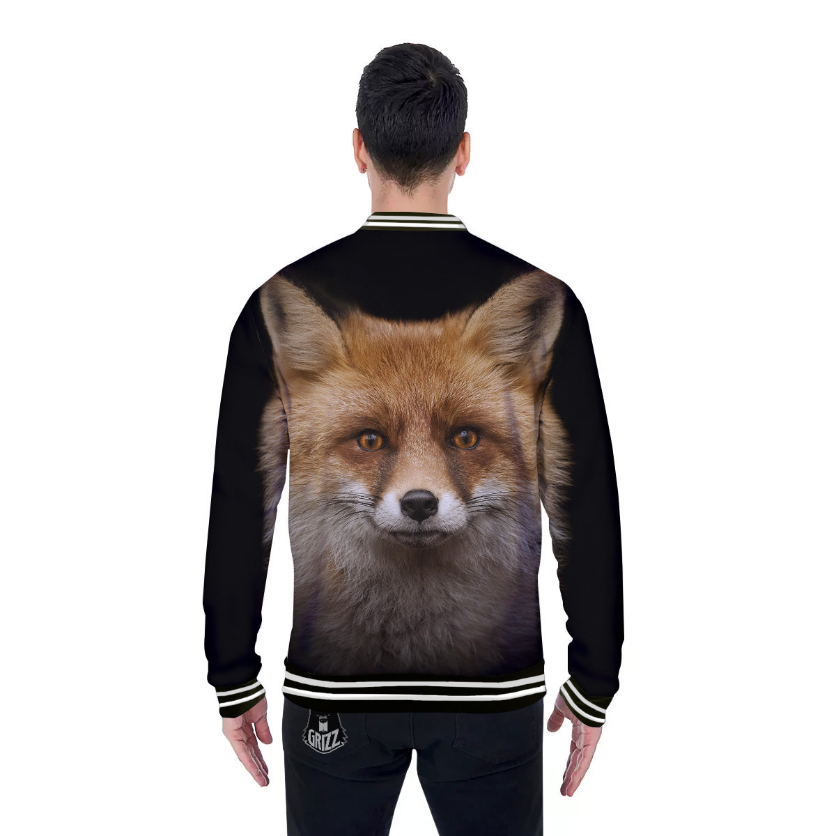 Portrait Head Fox Print Baseball Jacket-grizzshop