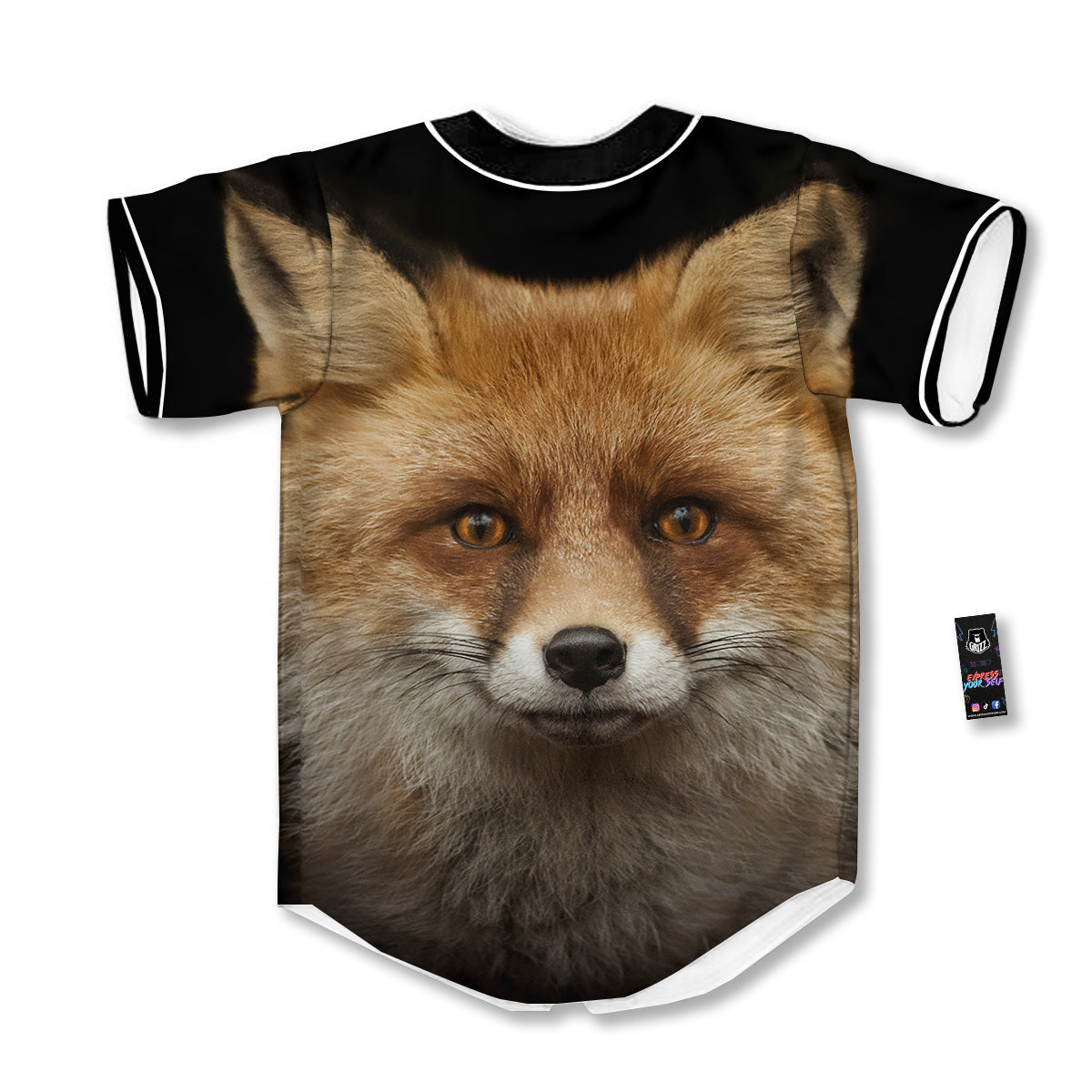 Portrait Head Fox Print Baseball Jersey-grizzshop