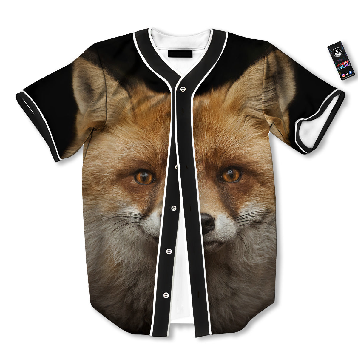 Portrait Head Fox Print Baseball Jersey-grizzshop