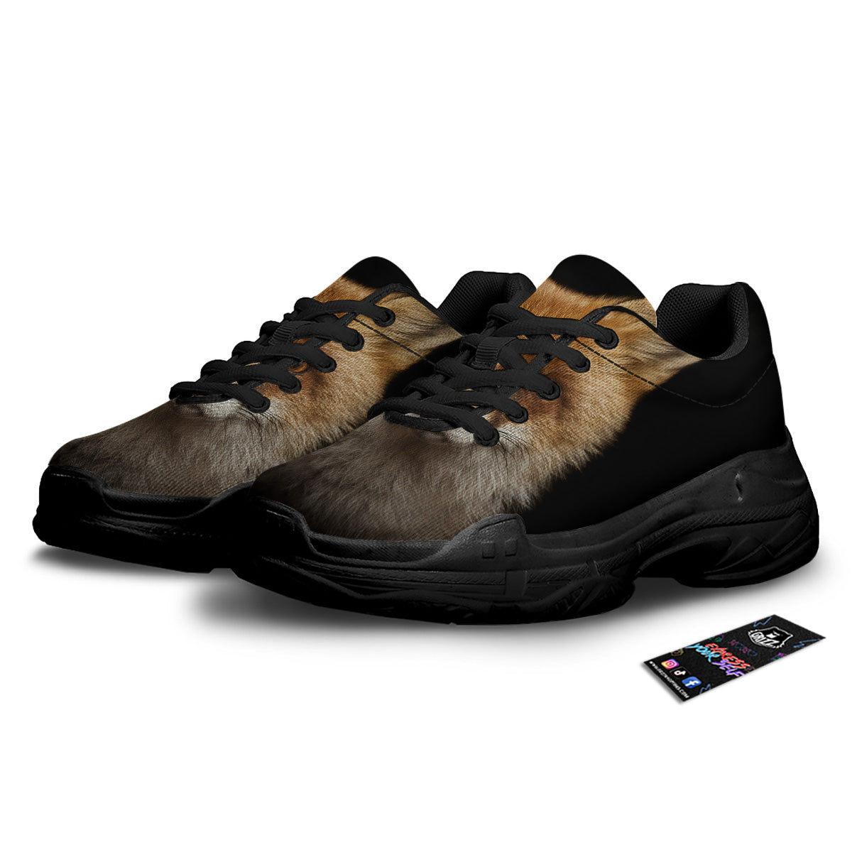 Portrait Head Fox Print Black Chunky Shoes-grizzshop