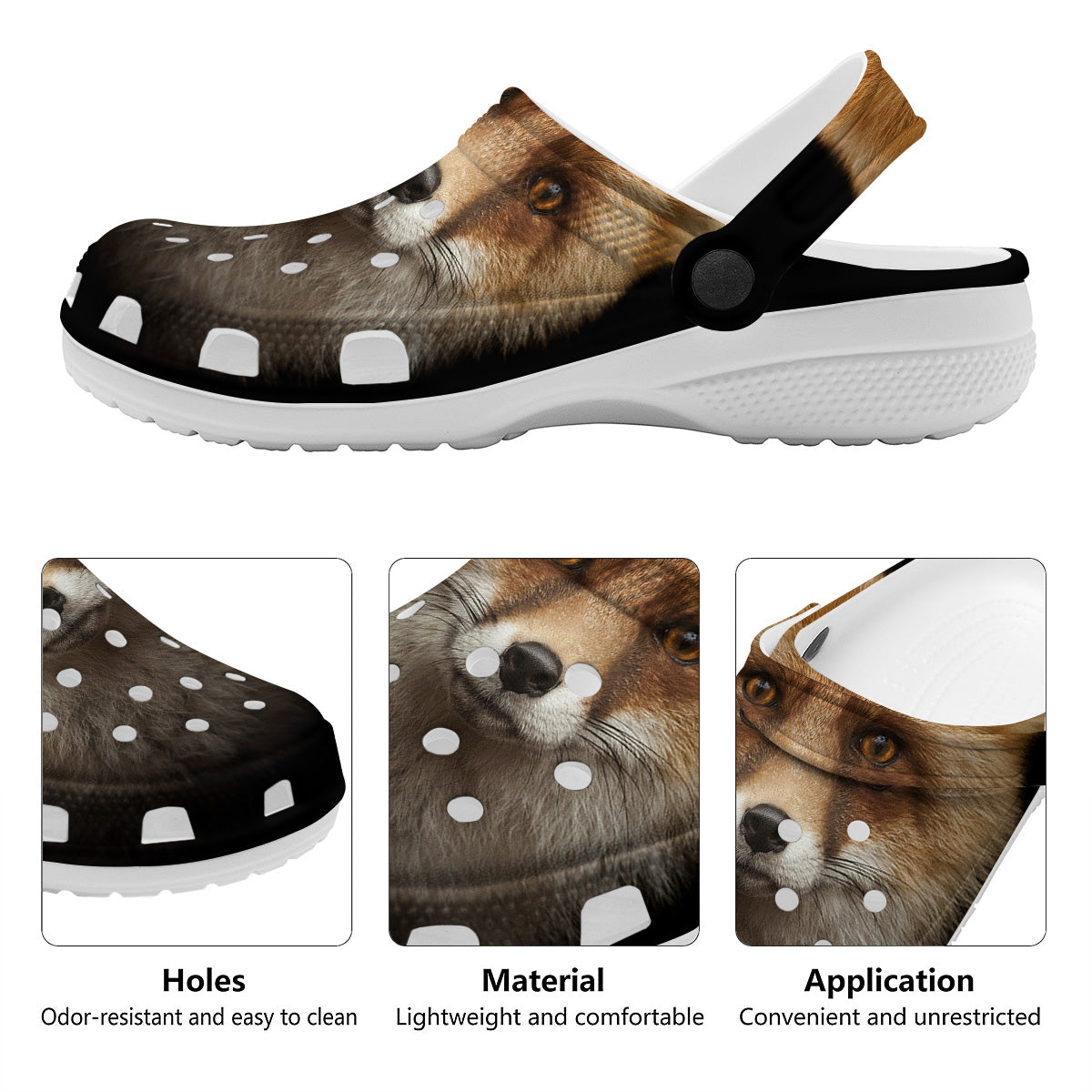 Portrait Head Fox Print Clog-grizzshop