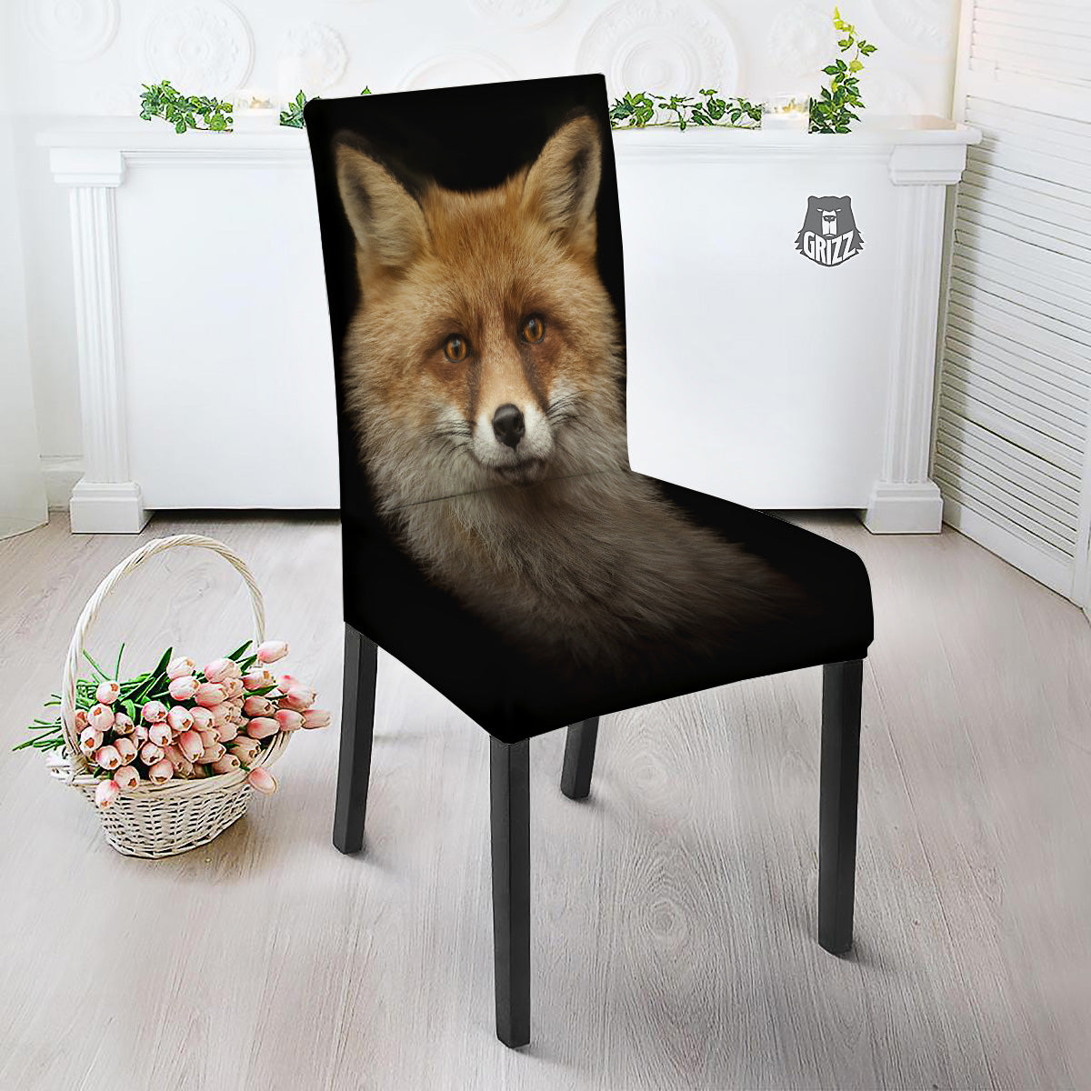 Portrait Head Fox Print Dining Chair Slipcover-grizzshop